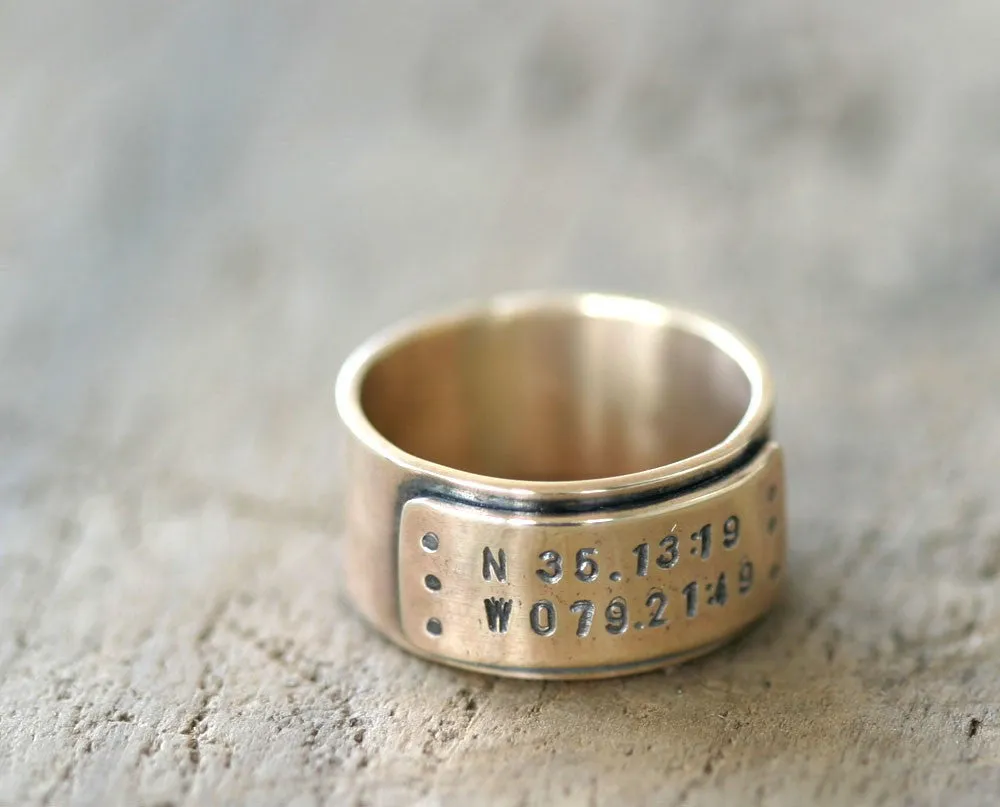 14k Gold Latitude Longitude Wedding Ring (S0309)