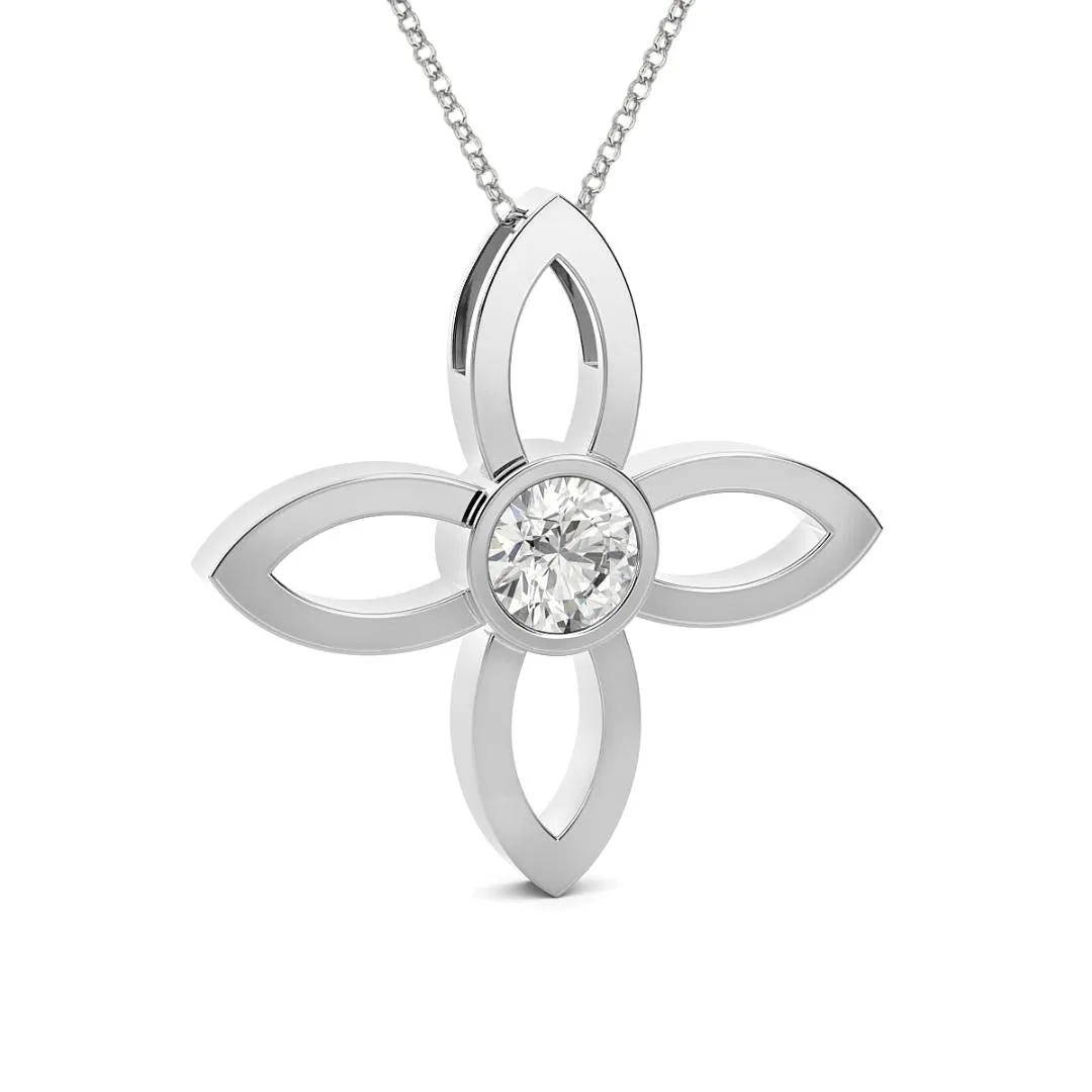 14k White Gold 0.33ct Diamond Solitaire Flower Necklace