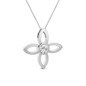 14k White Gold 0.33ct Diamond Solitaire Flower Necklace