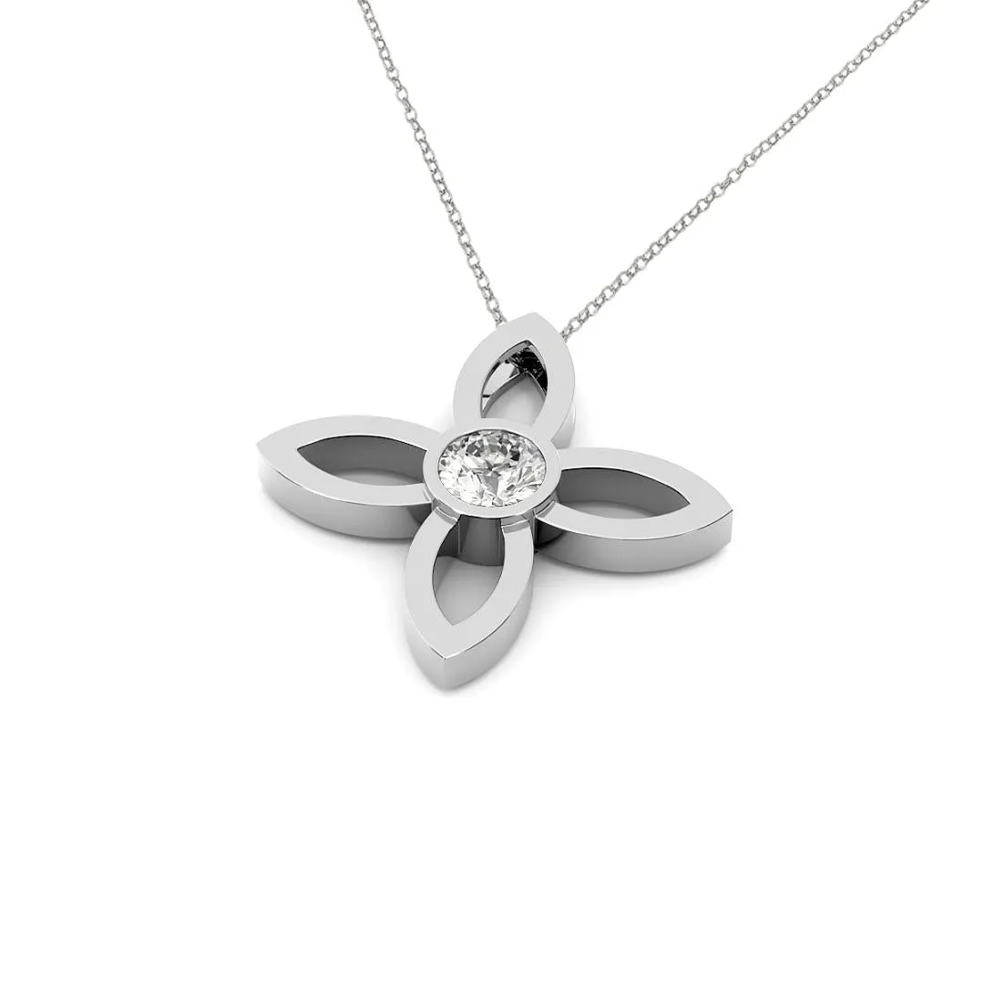 14k White Gold 0.33ct Diamond Solitaire Flower Necklace