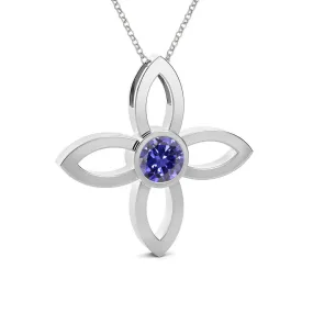 14k White Gold 0.33ct tww Tanzanite Solitaire Flower Necklace