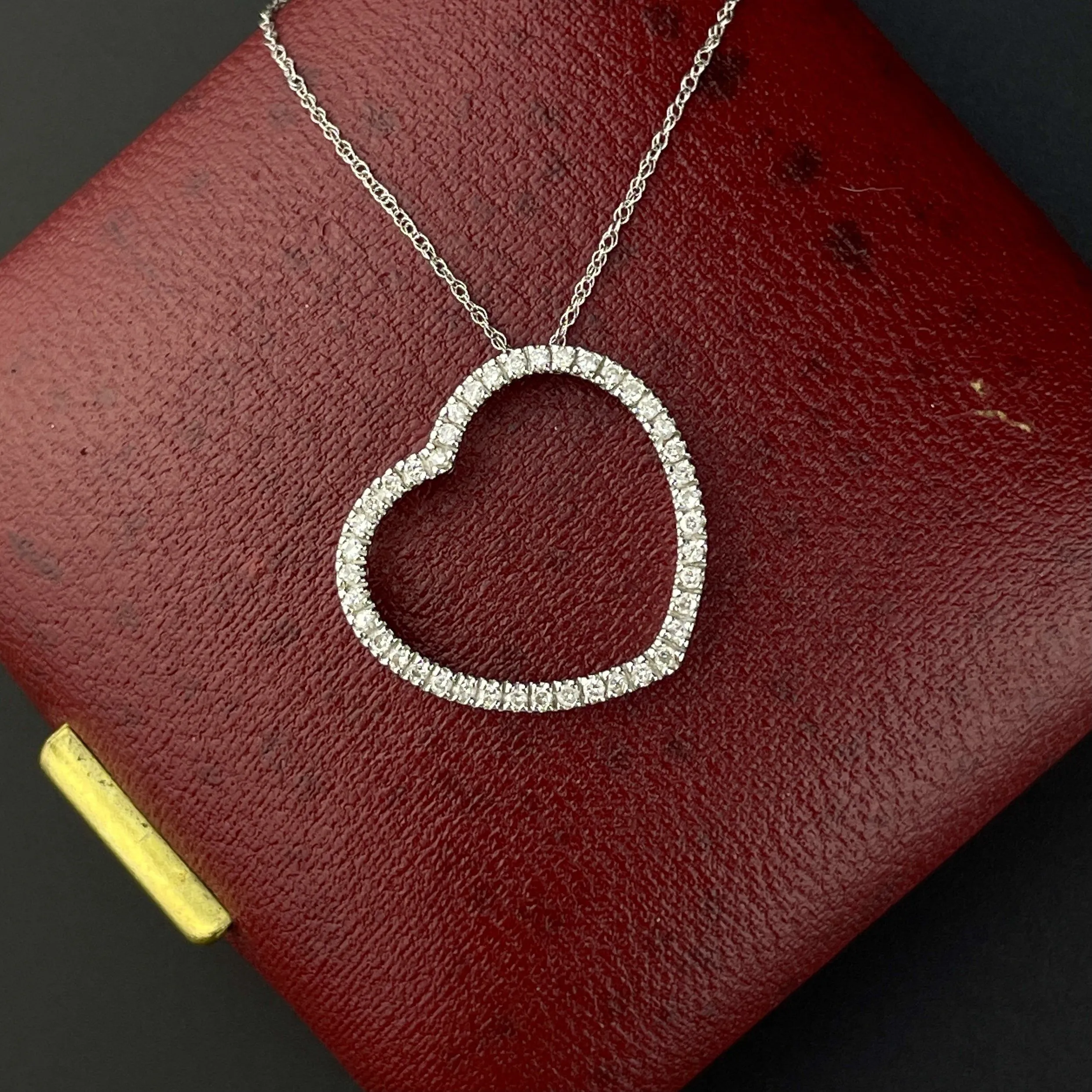 14K White Gold Diamond Open Heart Pendant Necklace