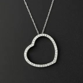 14K White Gold Diamond Open Heart Pendant Necklace