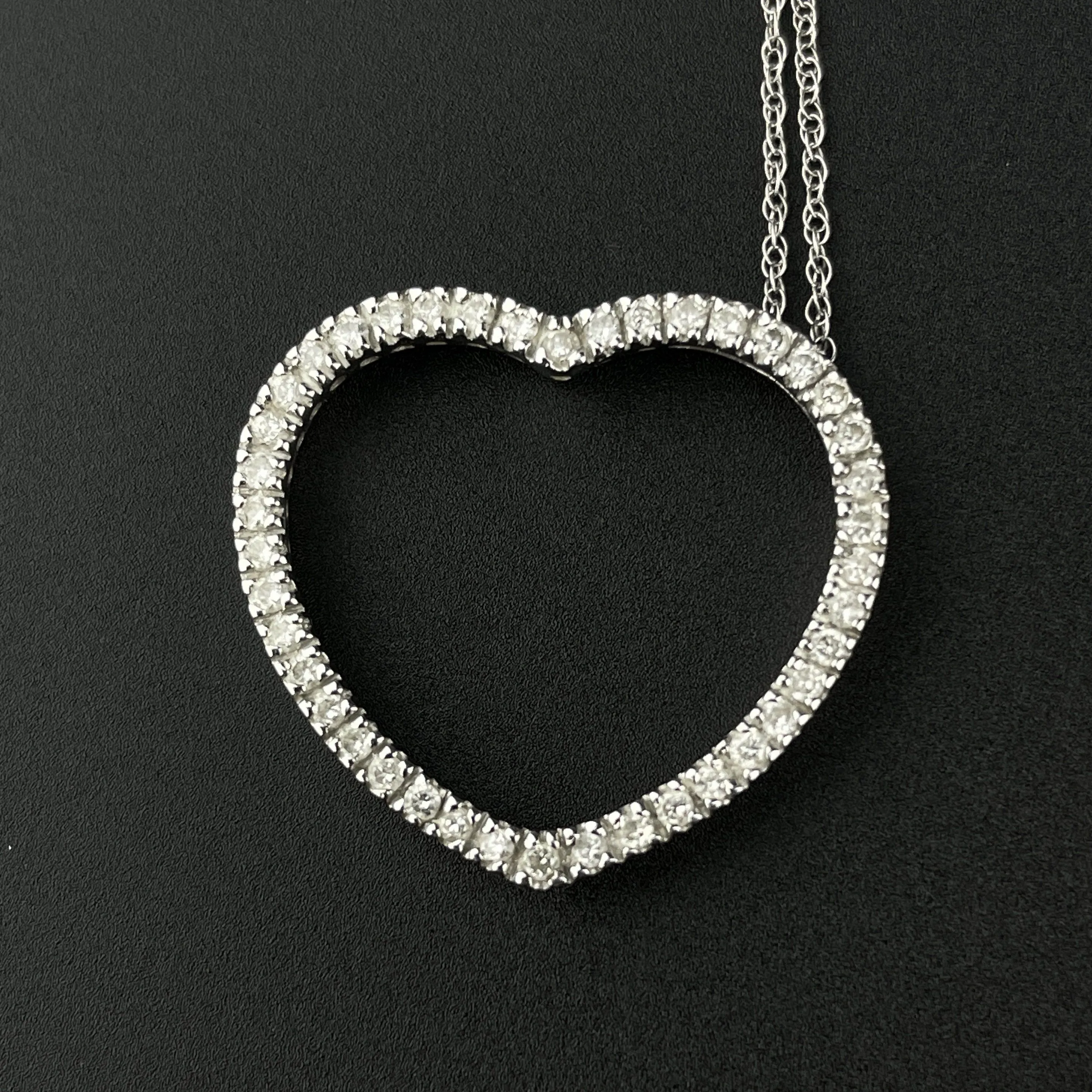 14K White Gold Diamond Open Heart Pendant Necklace