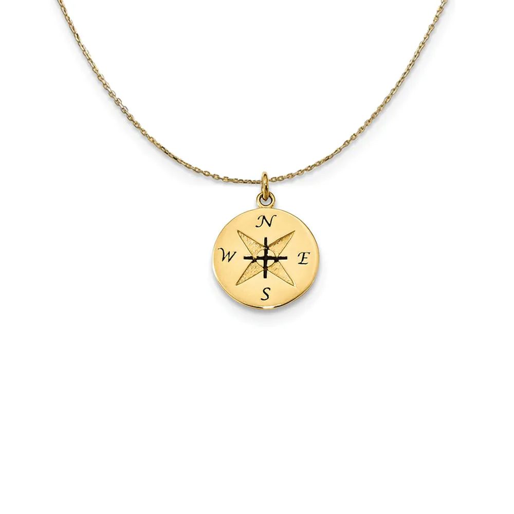 14k Yellow Gold Antiqued Compass (14mm) Necklace