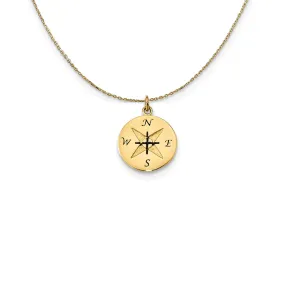 14k Yellow Gold Antiqued Compass (14mm) Necklace