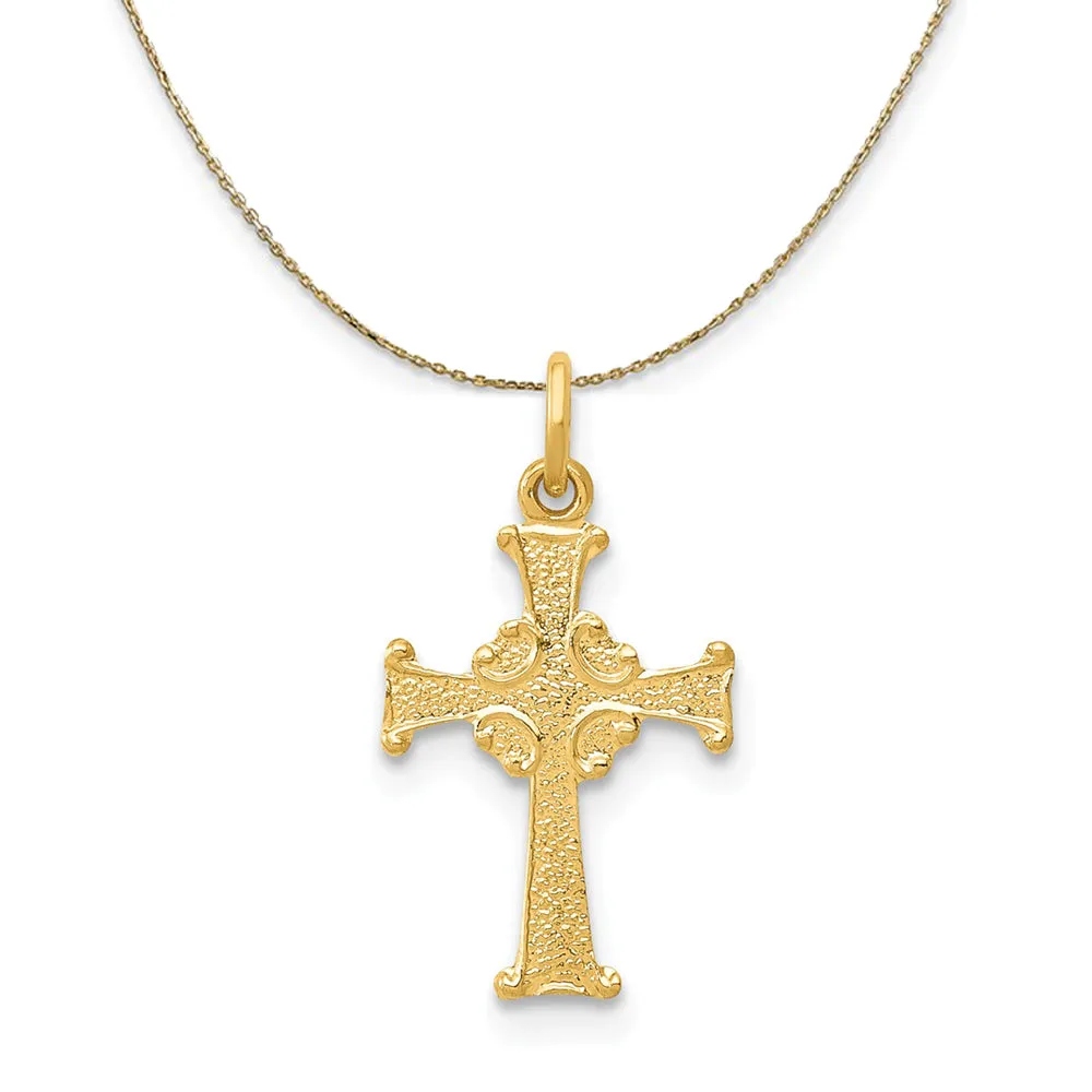 14k Yellow Gold, Dainty, Celtic Cross Necklace