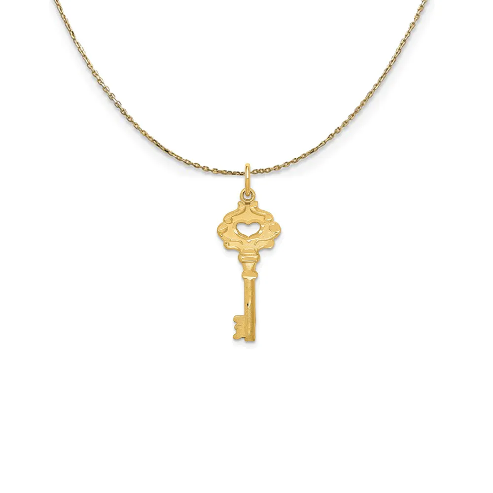 14k Yellow Gold Heart Cutout Key Necklace