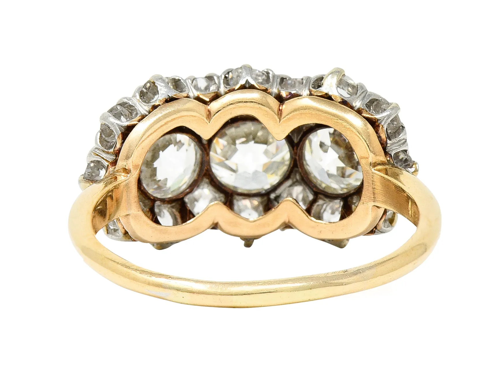 1920's Early Art Deco 2.95 CTW 18 Karat Two-Tone Gold Cluster Band Ring