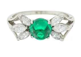 1950's Mid-Century 2.13 CTW Colombian Emerald Diamond Platinum Bow Cluster Ring AGL