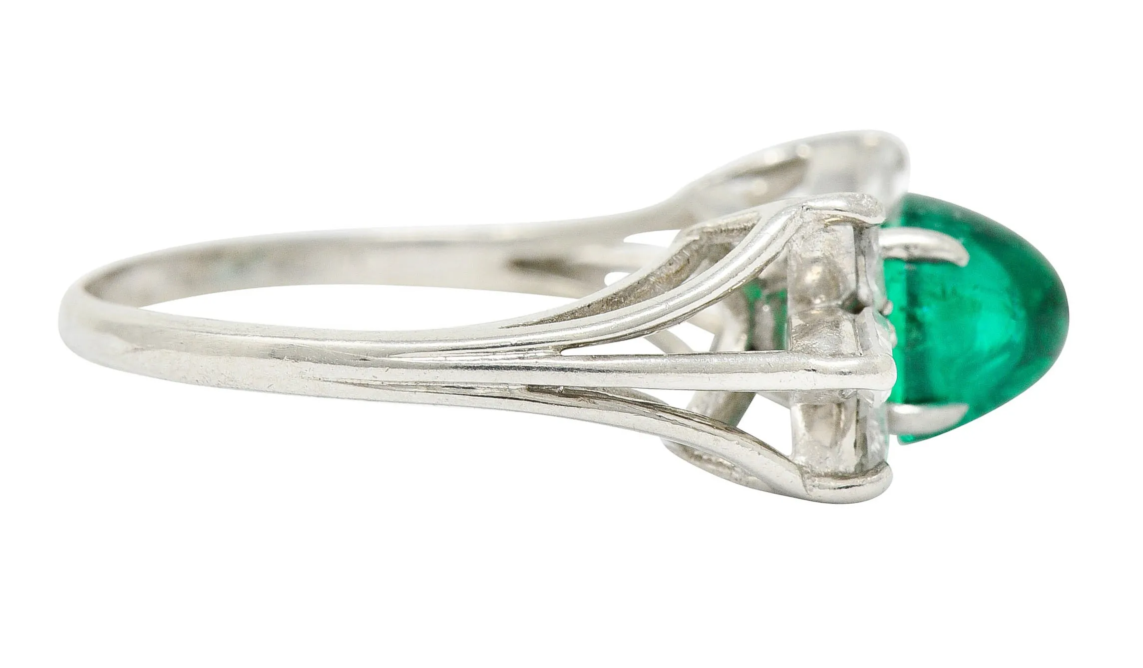 1950's Mid-Century 2.13 CTW Colombian Emerald Diamond Platinum Bow Cluster Ring AGL