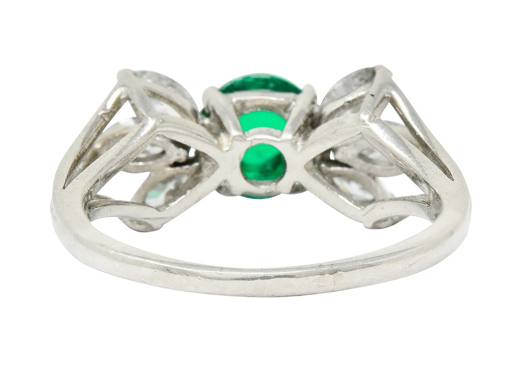 1950's Mid-Century 2.13 CTW Colombian Emerald Diamond Platinum Bow Cluster Ring AGL