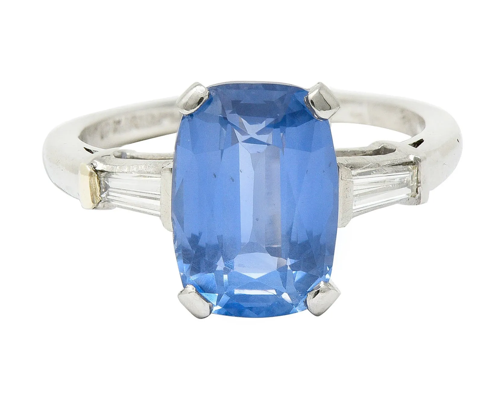 1950's Mid-Century 4.53 CTW No Heat Ceylon Sapphire Diamond Platinum Ring GIA