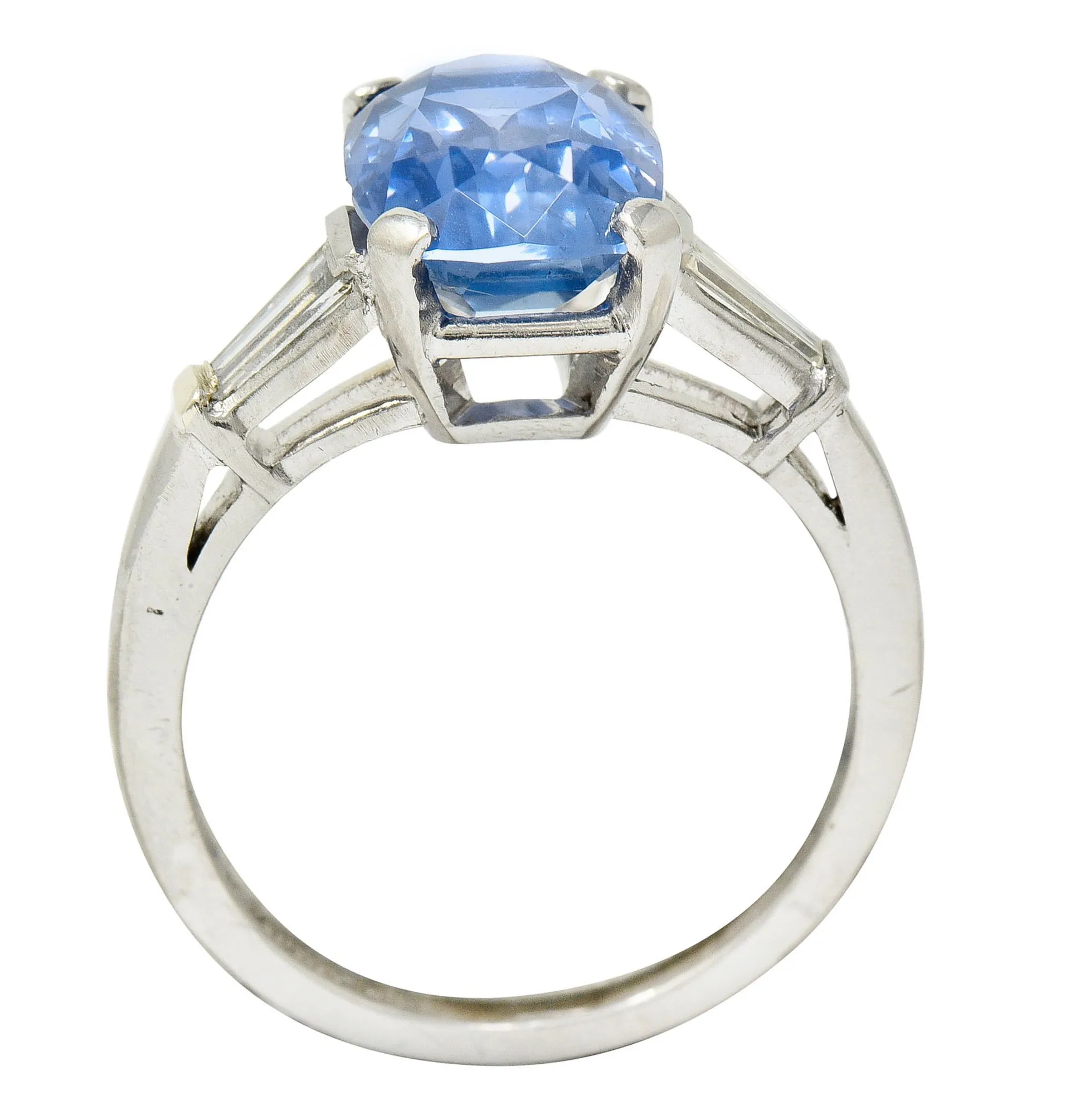 1950's Mid-Century 4.53 CTW No Heat Ceylon Sapphire Diamond Platinum Ring GIA