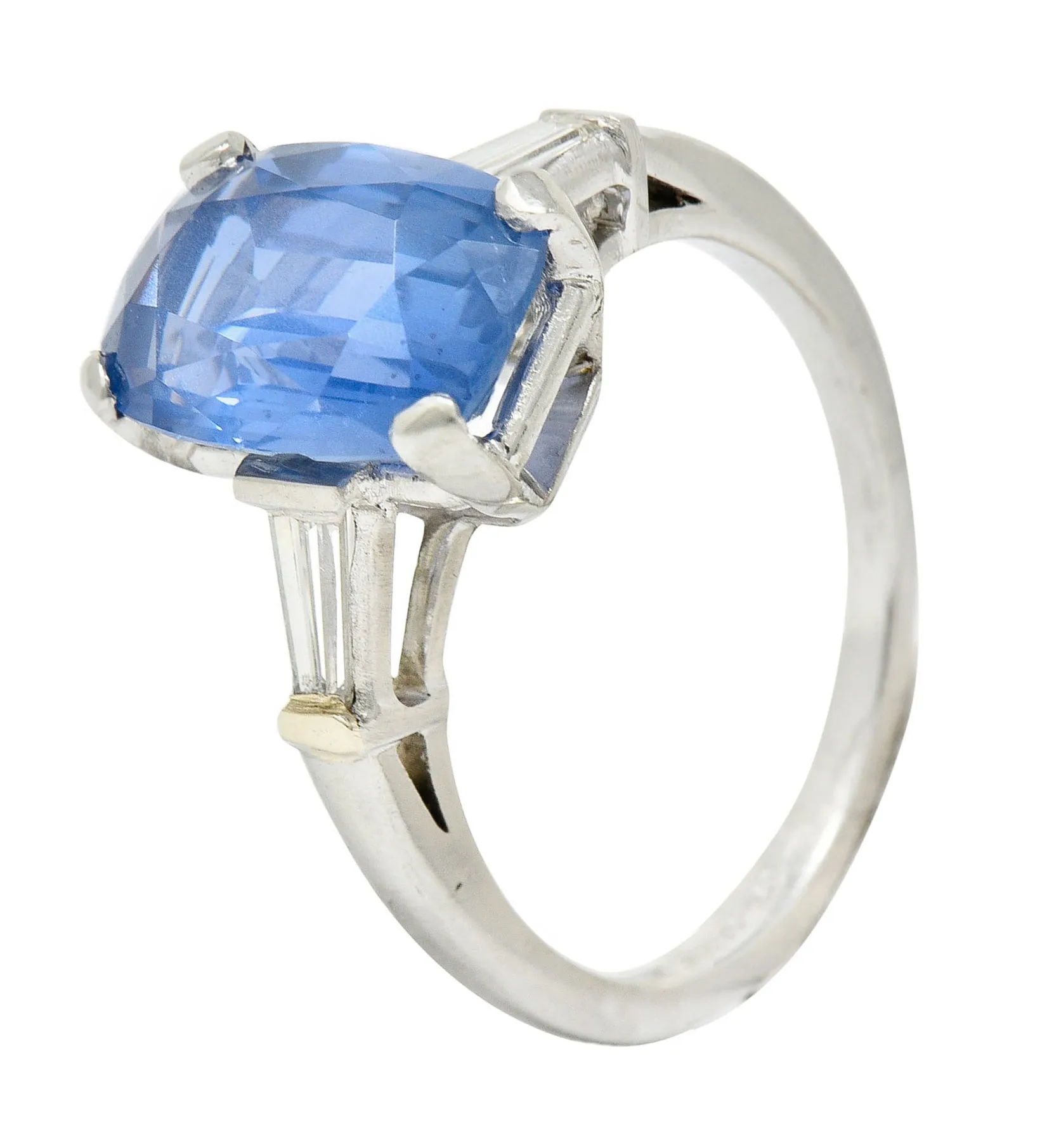 1950's Mid-Century 4.53 CTW No Heat Ceylon Sapphire Diamond Platinum Ring GIA