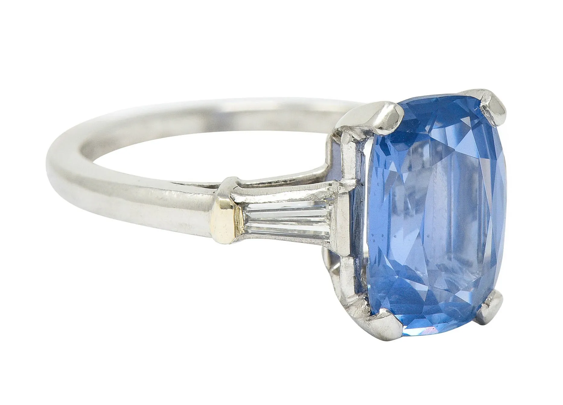 1950's Mid-Century 4.53 CTW No Heat Ceylon Sapphire Diamond Platinum Ring GIA