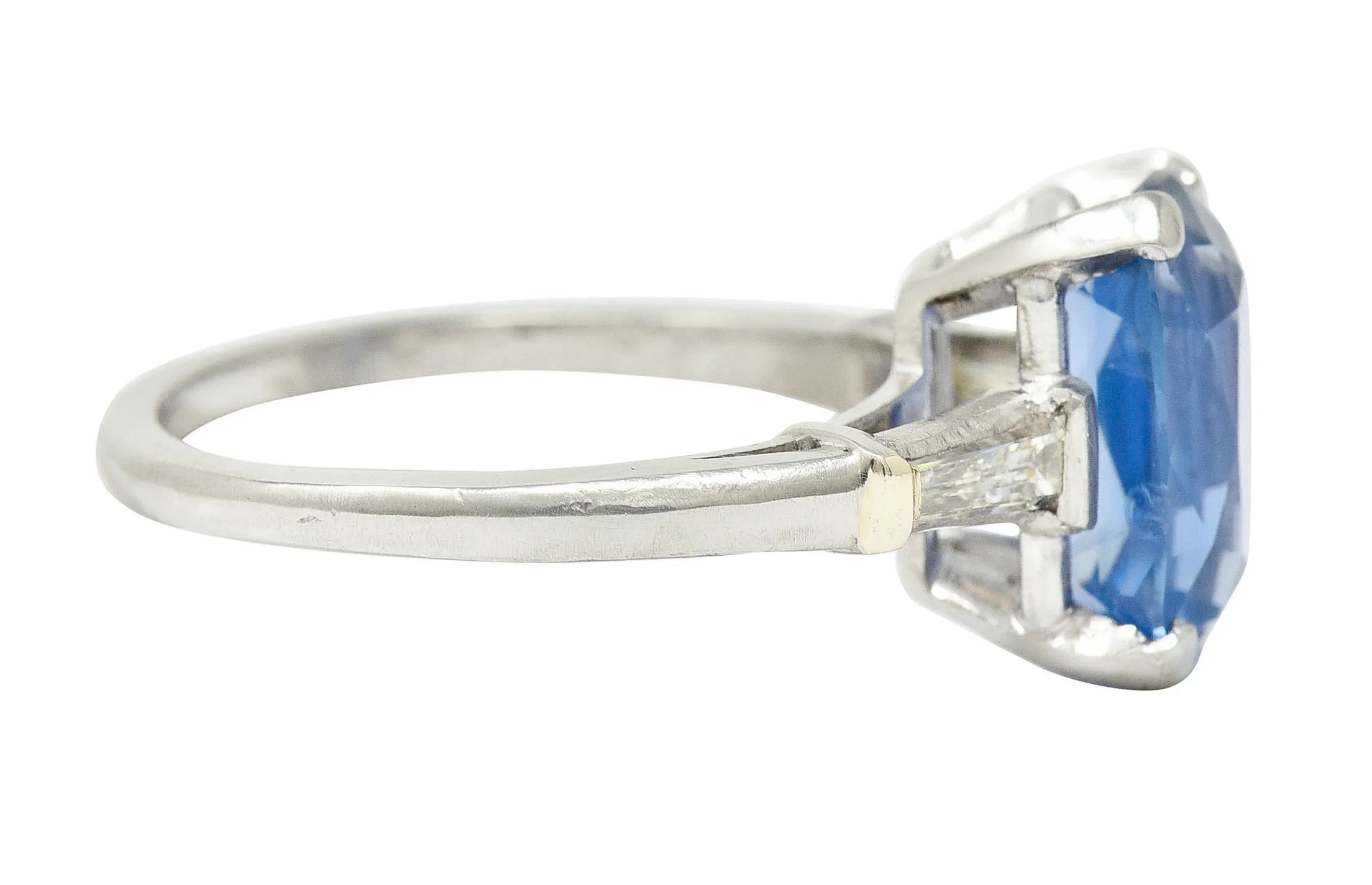 1950's Mid-Century 4.53 CTW No Heat Ceylon Sapphire Diamond Platinum Ring GIA