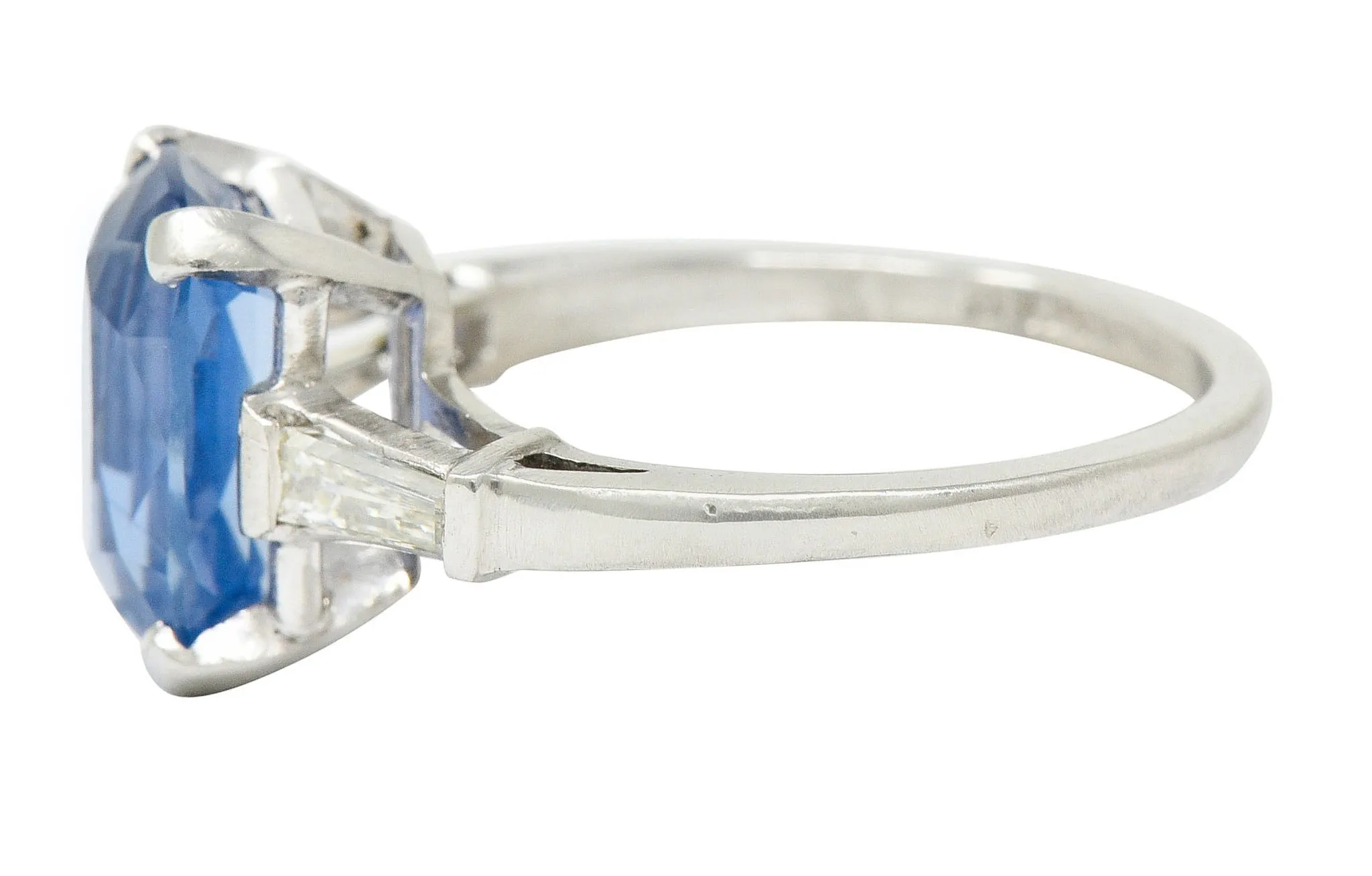 1950's Mid-Century 4.53 CTW No Heat Ceylon Sapphire Diamond Platinum Ring GIA