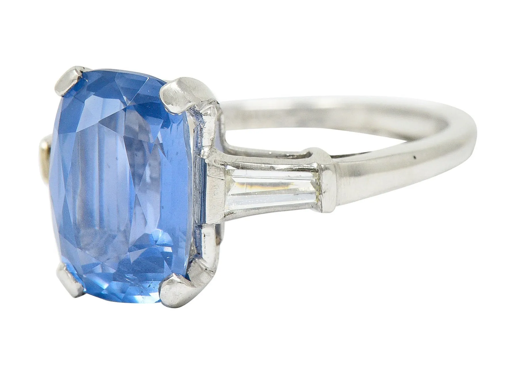 1950's Mid-Century 4.53 CTW No Heat Ceylon Sapphire Diamond Platinum Ring GIA