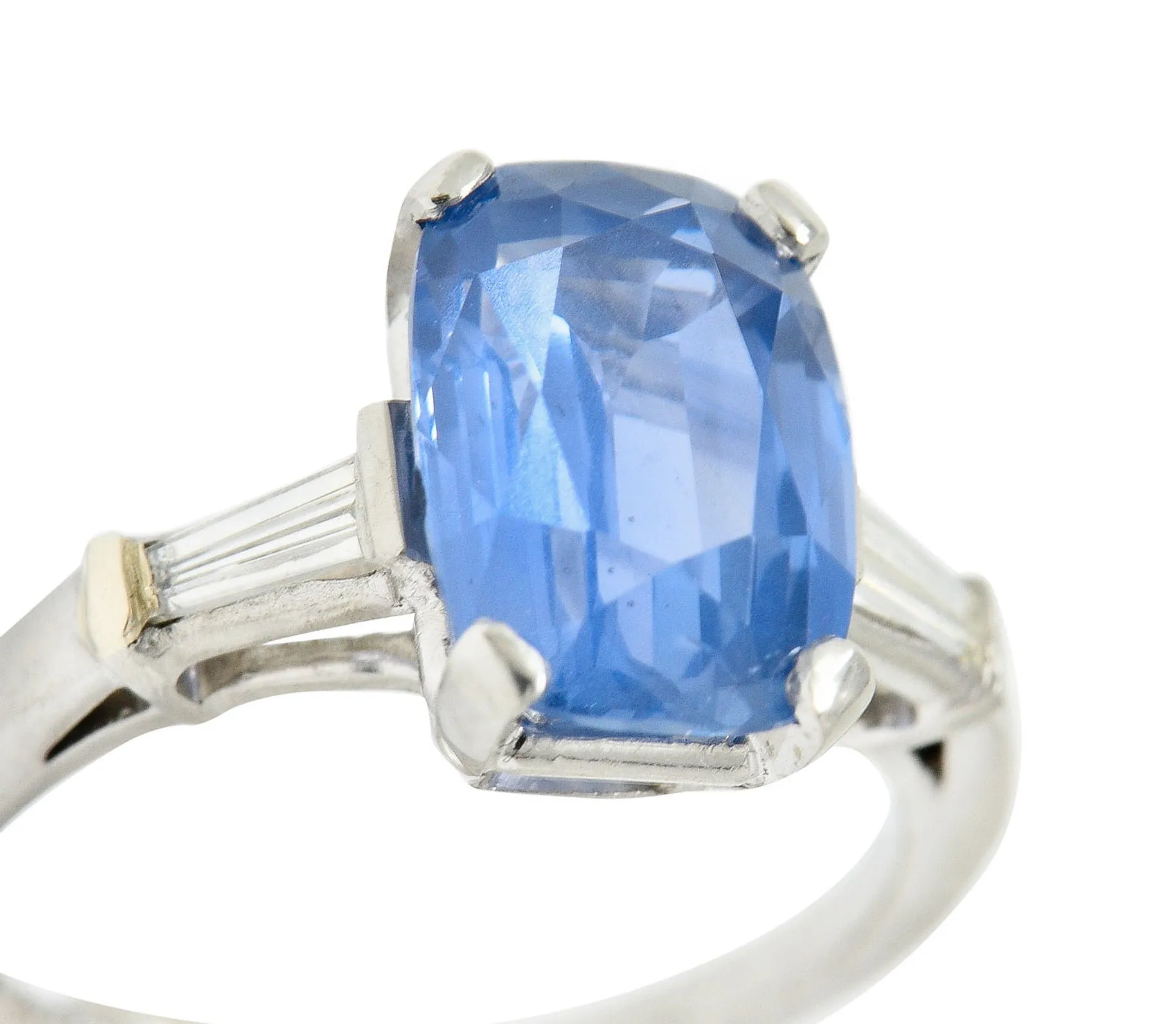 1950's Mid-Century 4.53 CTW No Heat Ceylon Sapphire Diamond Platinum Ring GIA