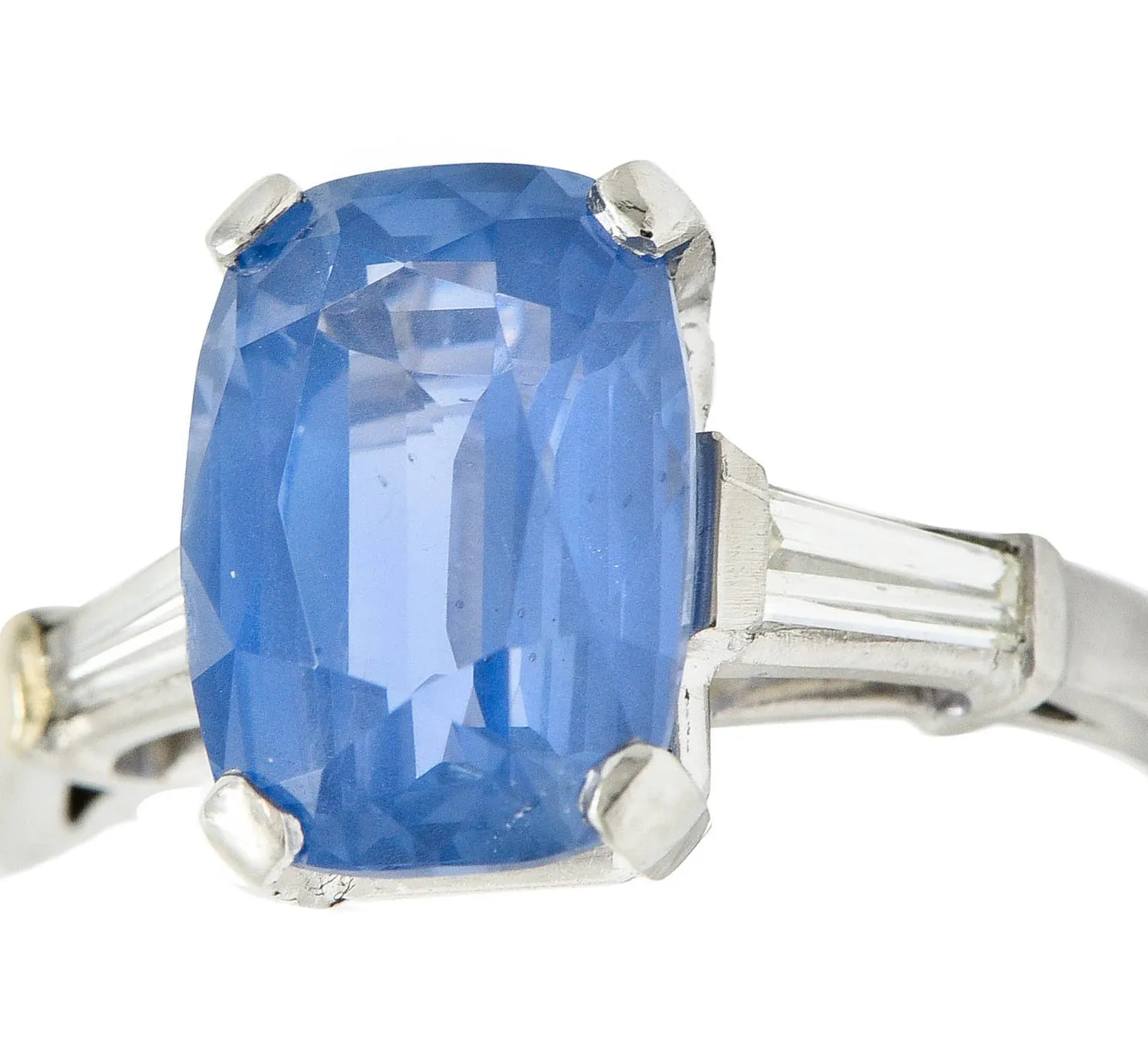 1950's Mid-Century 4.53 CTW No Heat Ceylon Sapphire Diamond Platinum Ring GIA