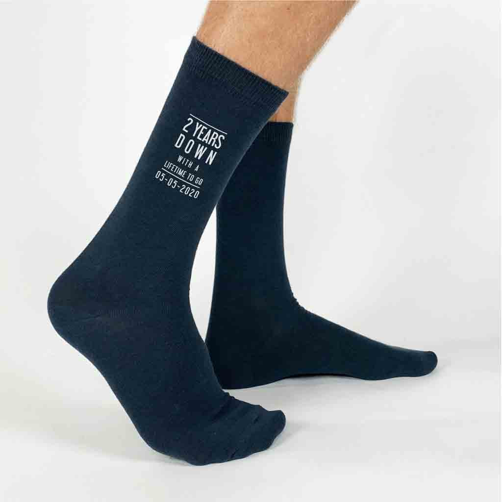 2nd Anniversary Mens Socks - 2 Years Down Personalized