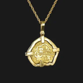 Abstract Atocha Coin Pendant Necklace in 14K Gold