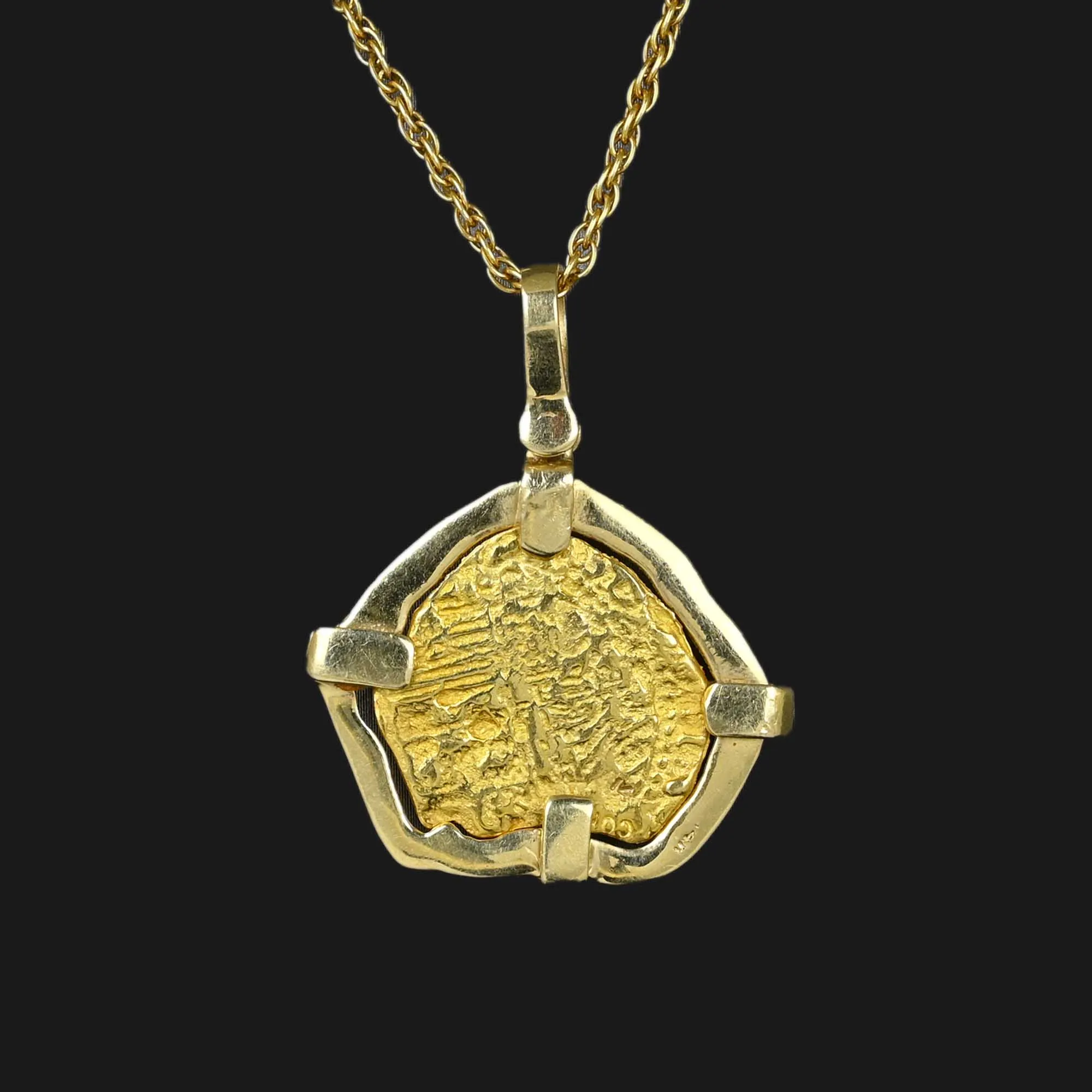 Abstract Atocha Coin Pendant Necklace in 14K Gold