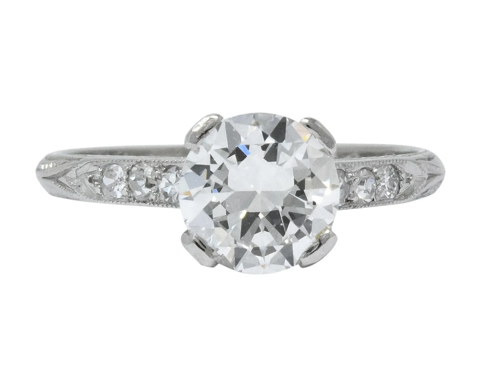 Art Deco 1.20 CTW Transitional Cut Diamond Platinum Engagement Ring GIA