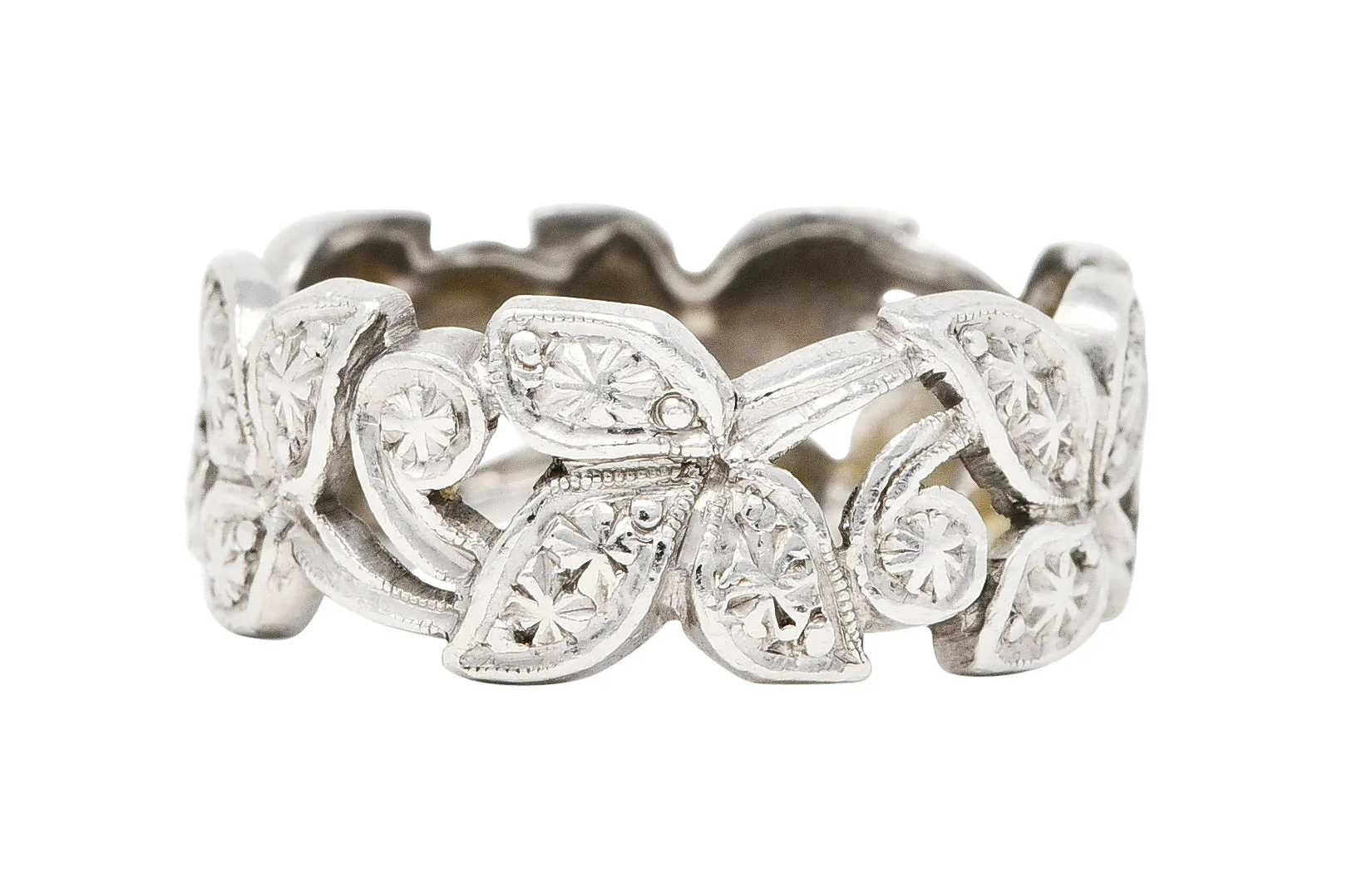 Art Deco Diamond Platinum Ivy Eternity Band Ring