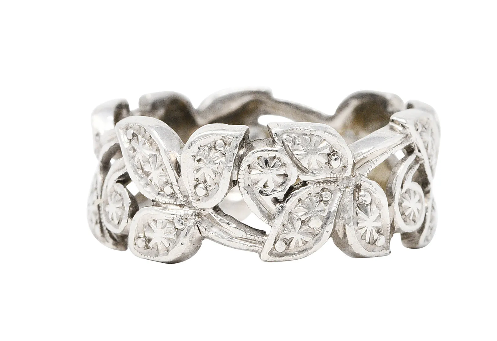 Art Deco Diamond Platinum Ivy Eternity Band Ring