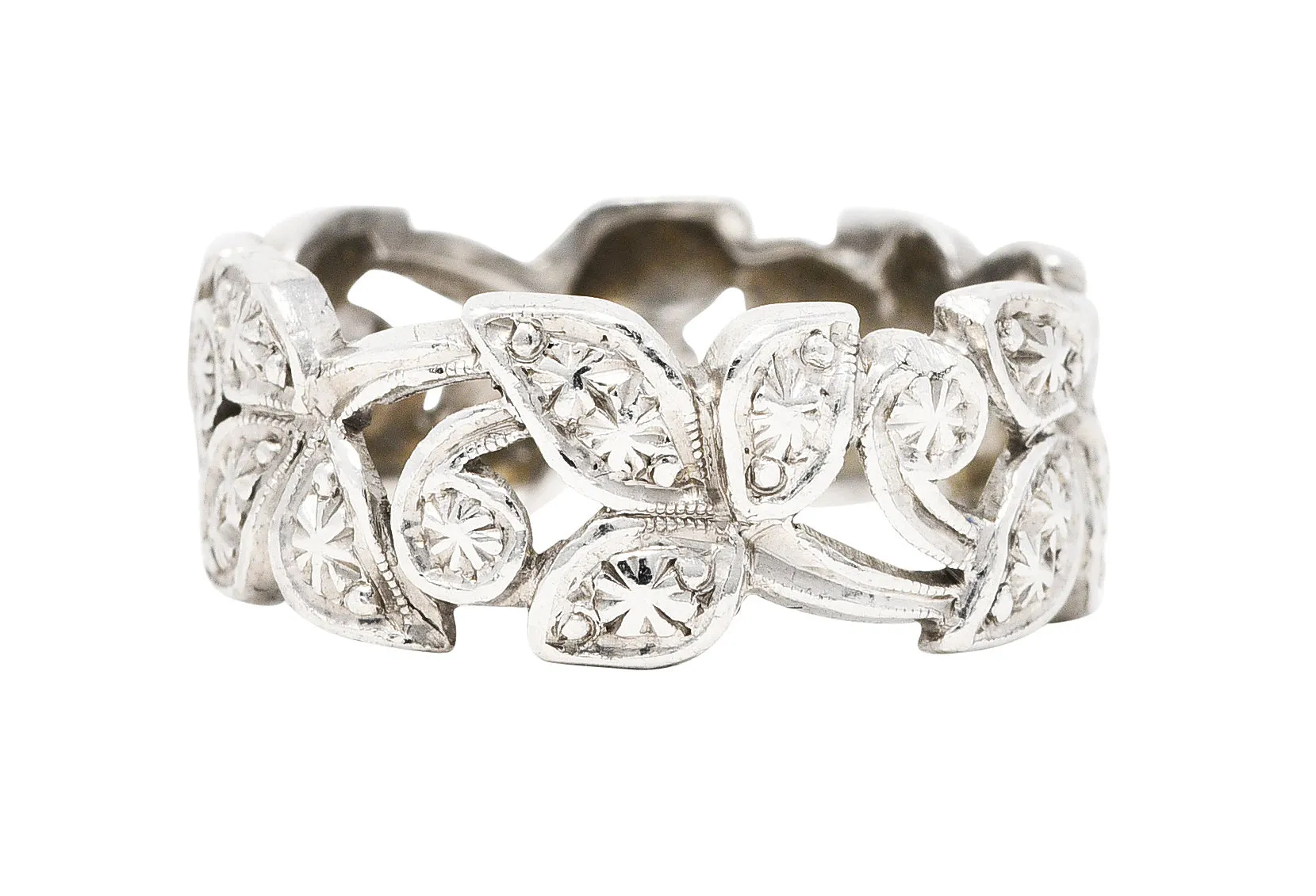 Art Deco Diamond Platinum Ivy Eternity Band Ring