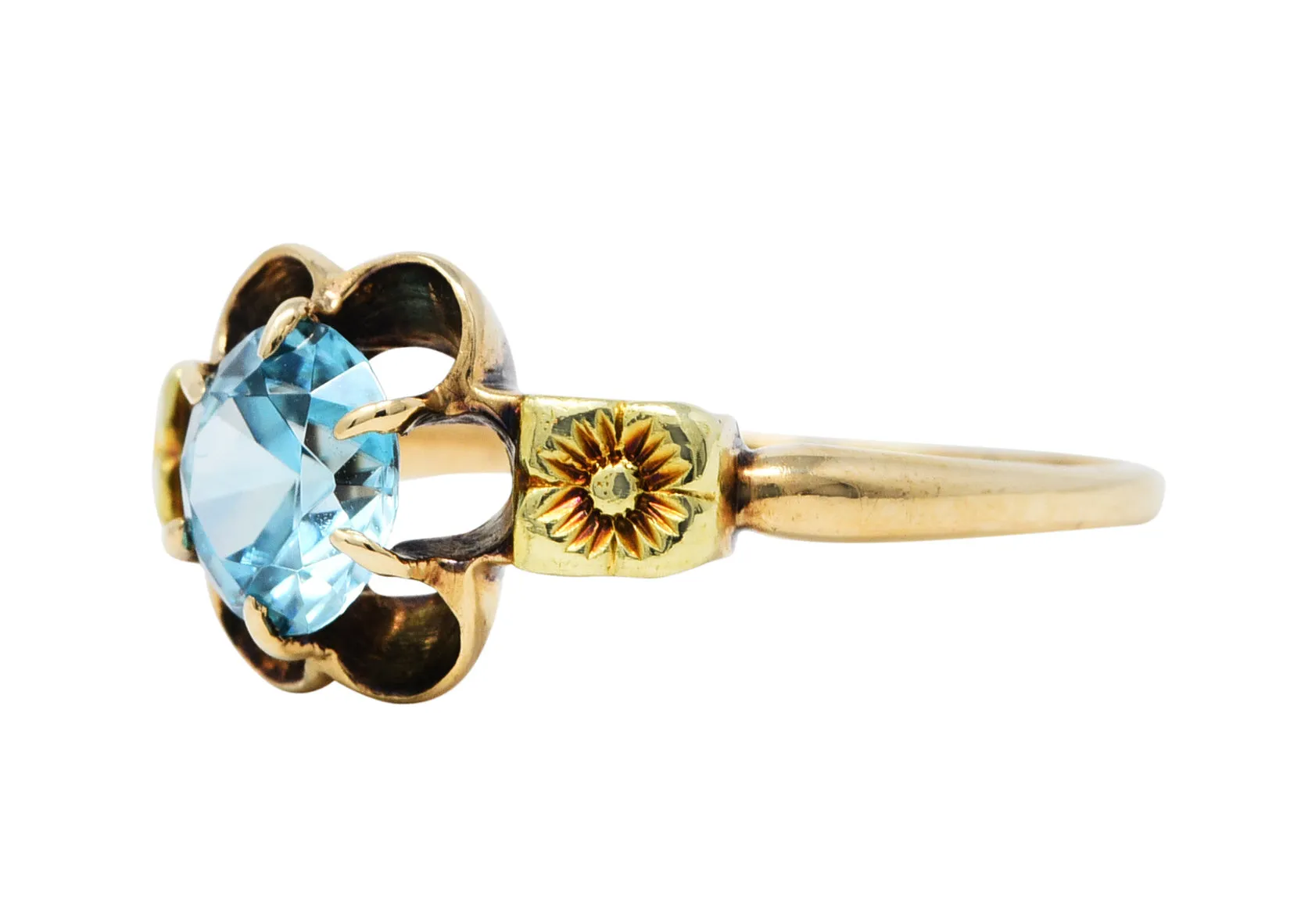 Art Deco Zircon 14 Karat Two-Tone Gold Blossom Ring