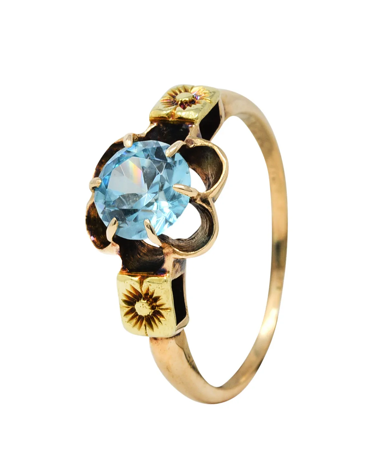 Art Deco Zircon 14 Karat Two-Tone Gold Blossom Ring