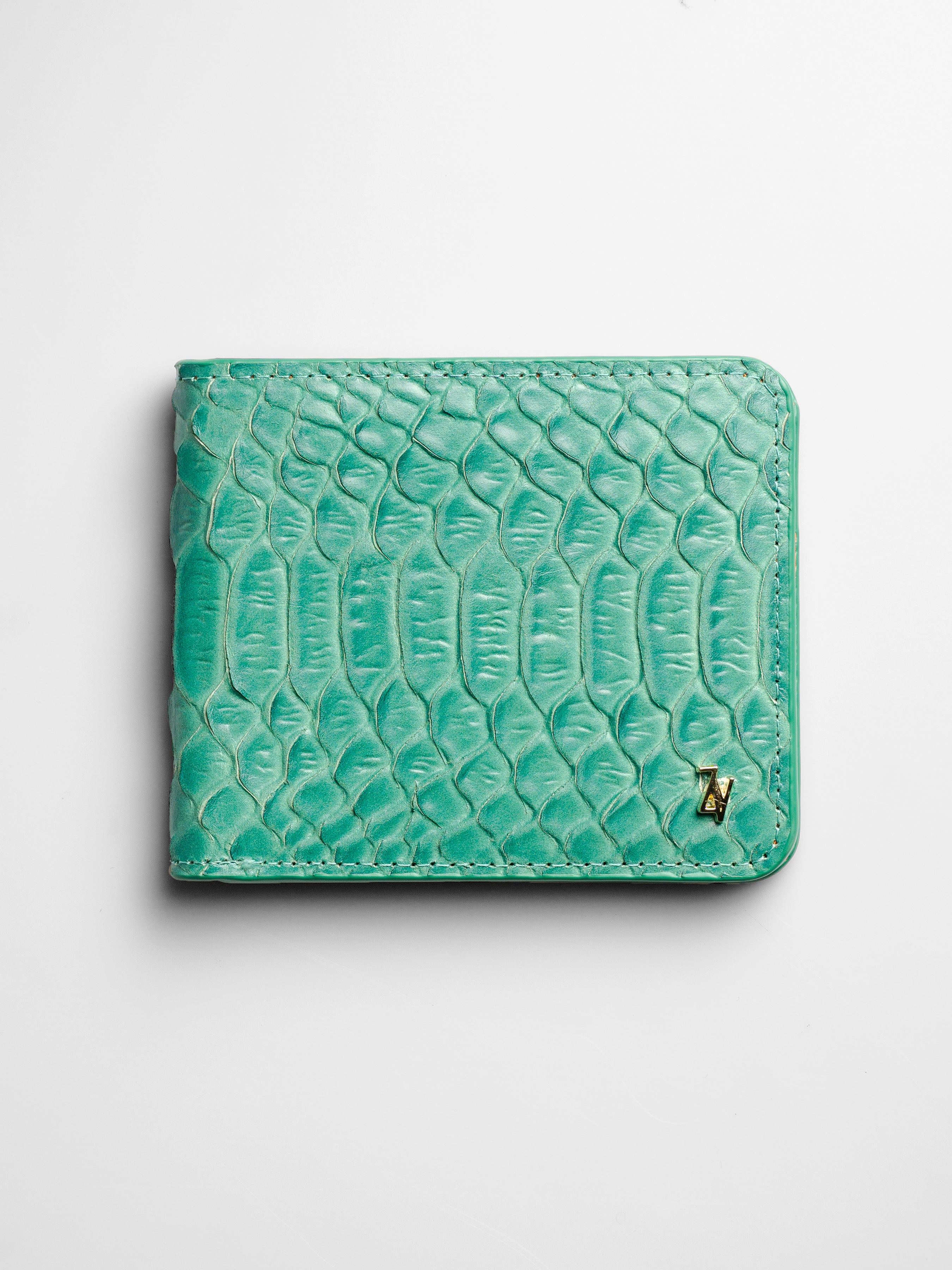 Artemis Python Wallet - Jade Green and Orange Leather