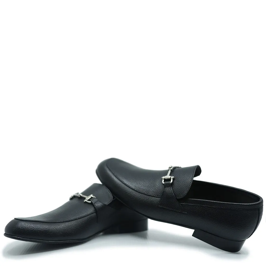 Atlanta Mocassin Black Grain Buckle Dress Shoe