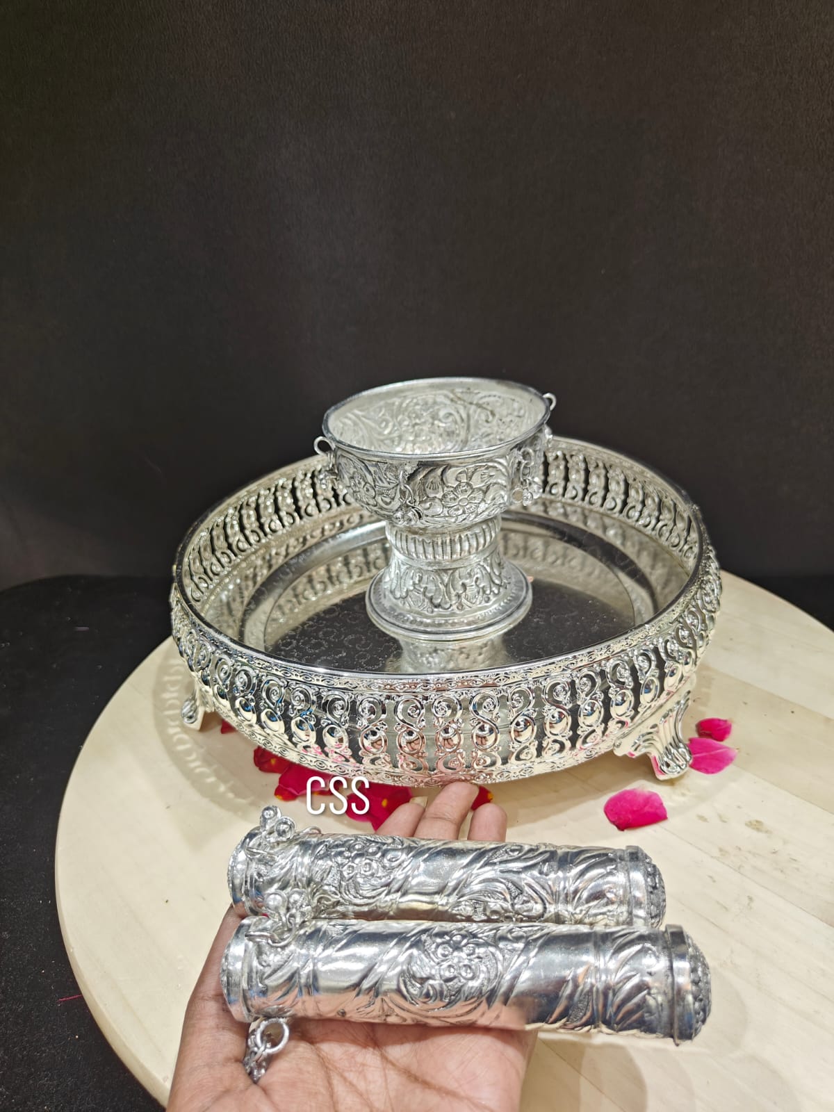 Beautiful German Silver Rolu Rokali Set  With Silver Tray for Weddings-CS001RR