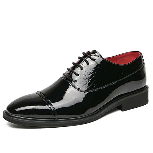 Black brogue croc skin pattern cap oxford dress shoe