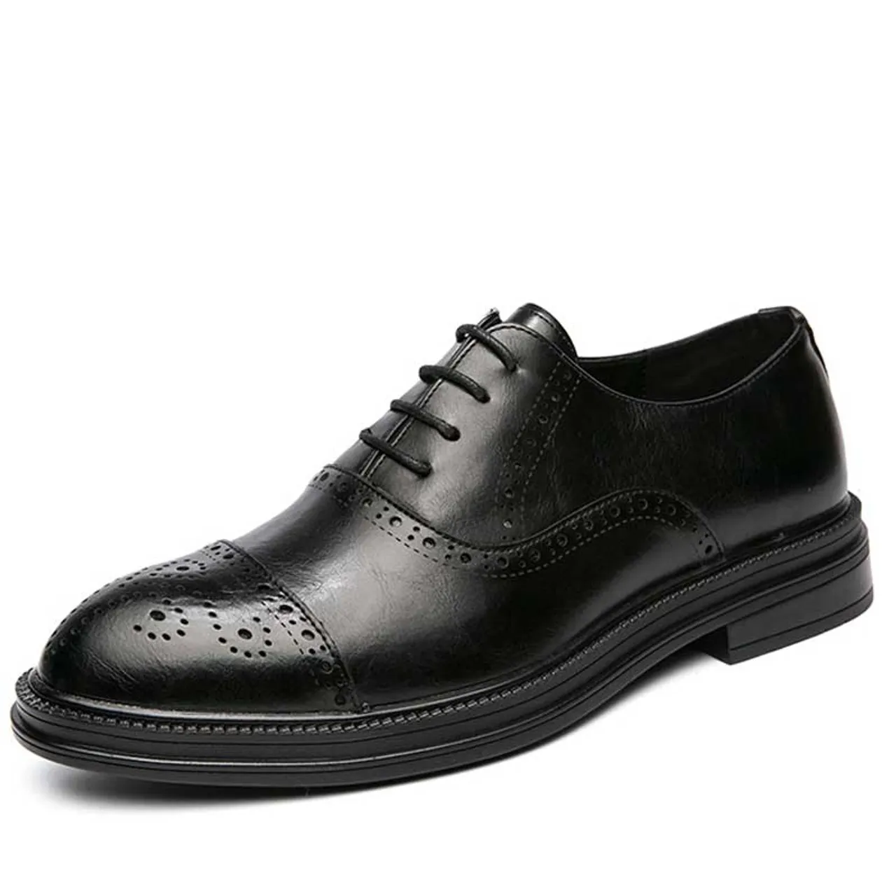 Black cap oxford retro brogue dress shoe