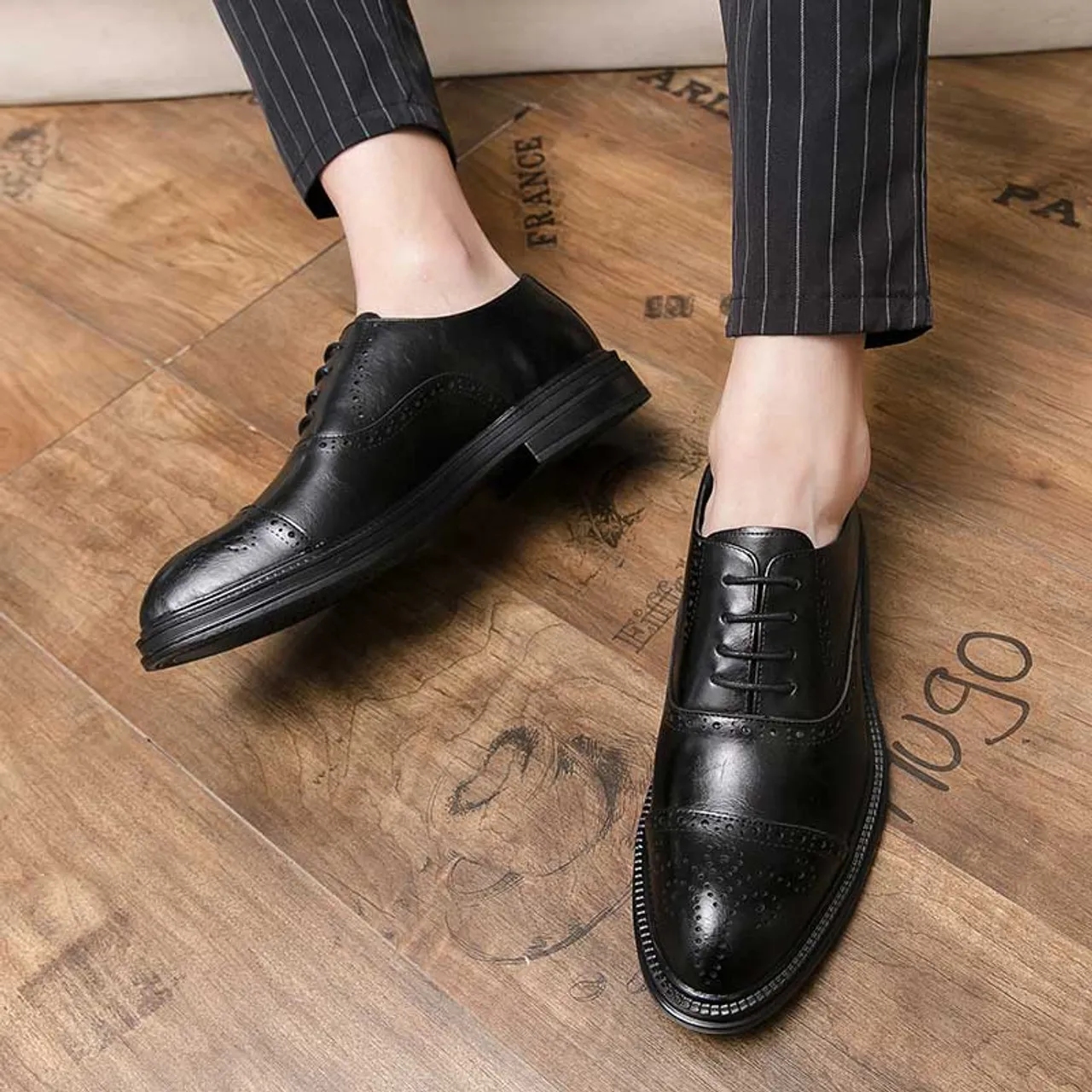 Black cap oxford retro brogue dress shoe