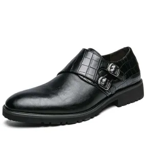 Black monk strap croc skin pattern slip on dress shoe