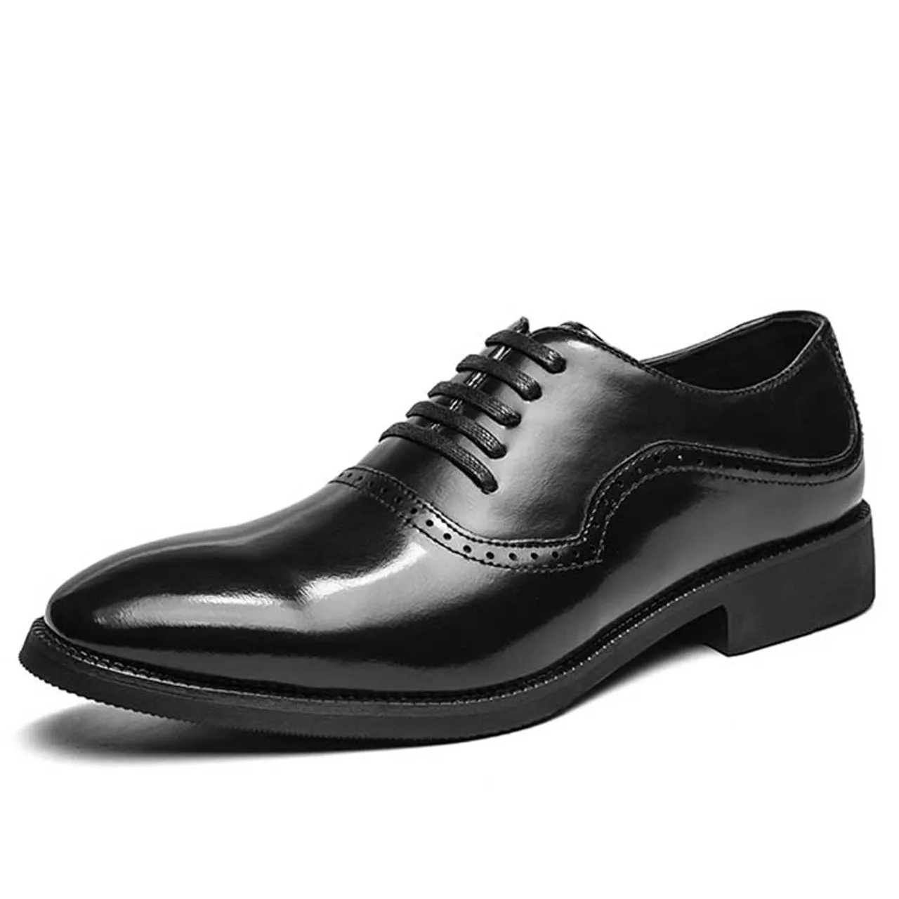 Black oxford dress shoe curved toe