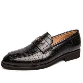 Black retro croc skin pattern penny slip on dress shoe 2682