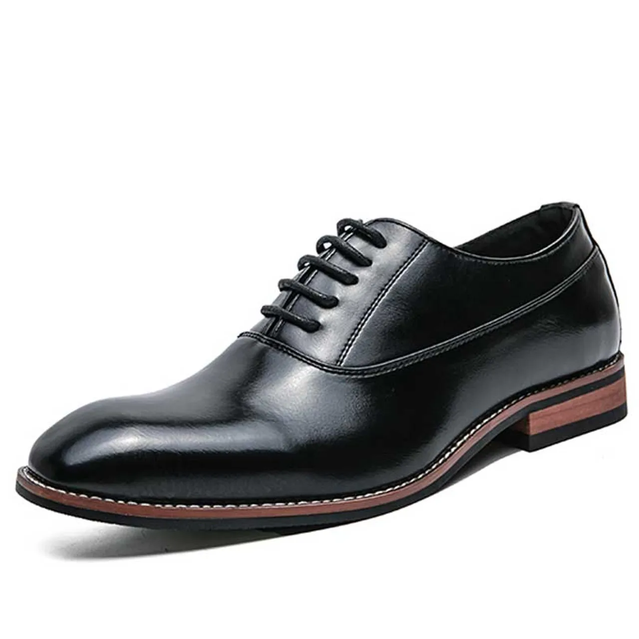 Black retro sewn accents oxford dress shoe