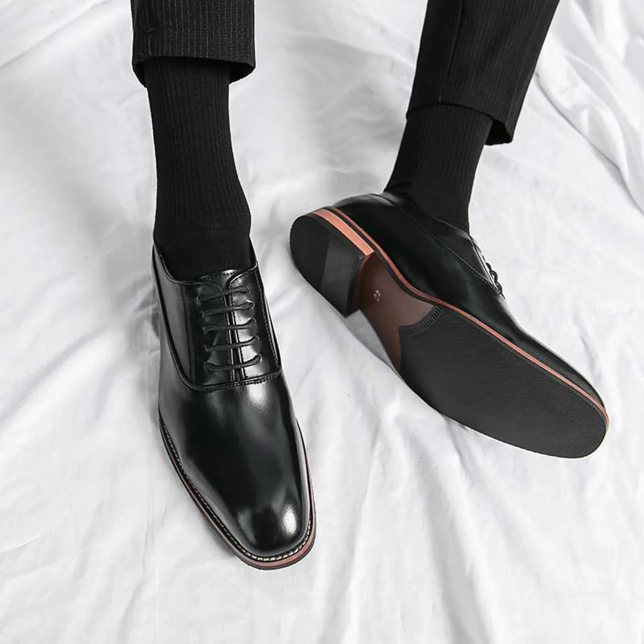 Black retro sewn accents oxford dress shoe