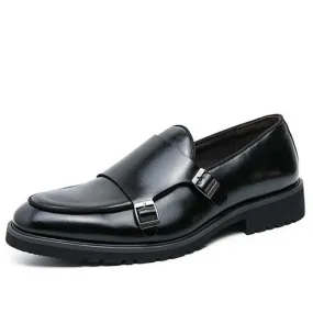 Black urban monk strap slip on dress shoe