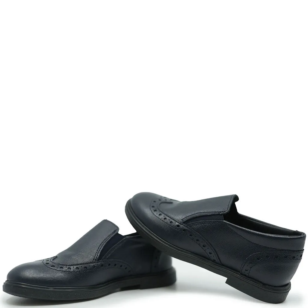 Blublonc Navy Textured Wingtip Dress Shoe