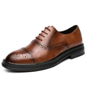 Brown cap oxford retro brogue dress shoe