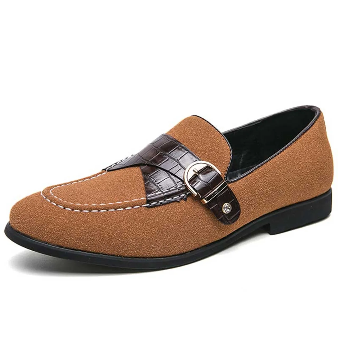 Brown croc skin pattern monk strap slip on dress shoe 2673