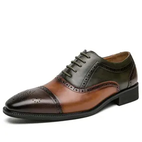 Brown multi tone brogue cap oxford dress shoe